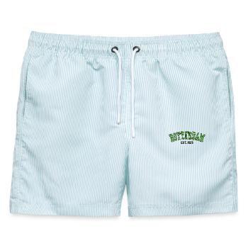 Rotterdam gegründet 1976 - Männer Badeshorts - hellblau gestreift - Vorne - AI Model Male 178 light (178cm)