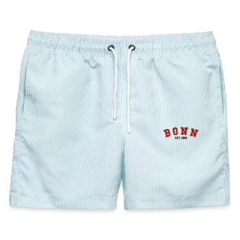 Bonn gegründet 1986 - Männer Badeshorts - hellblau gestreift - Vorne - AI Model Male 178 light (178cm)