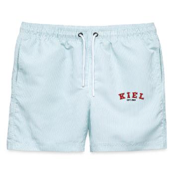 Kiel gegründet 1966 - Männer Badeshorts - hellblau gestreift - Vorne - AI Model Male 178 light (178cm)