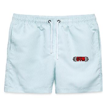 Roter Text "GYM" Gym Gym Emblem - Männer Badeshorts - hellblau gestreift - Vorne - AI Model Male 178 light (178cm)