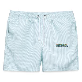 Bodensee Farbschrift - Männer Badeshorts - hellblau gestreift - Vorne - AI Model Male 178 light (178cm)