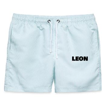 Leon - Männer Badeshorts - hellblau gestreift - Vorne - AI Model Male 178 light (178cm)