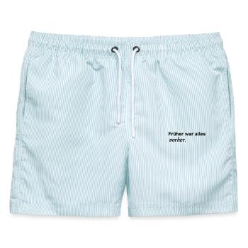 Früher war alles vorher - Männer Badeshorts - hellblau gestreift - Vorne - AI Model Male 178 light (178cm)