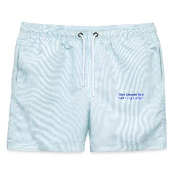Hier könnte Ihre Werbung stehen. - Männer Badeshorts - hellblau gestreift - Vorne - AI Model Male 178 light (178cm)