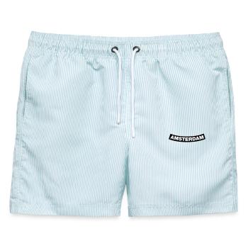 Amsterdam Chapter Element (JGA MC-Rocker-Design) - Männer Badeshorts - hellblau gestreift - Vorne - AI Model Male 178 light (178cm)