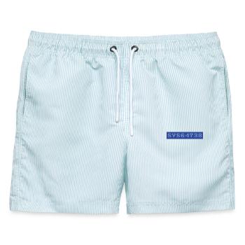 64er: SYS64738 - Männer Badeshorts - hellblau gestreift - Vorne - AI Model Male 178 light (178cm)