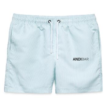 ANDIBAR – Namens-Wortspiel Andi, Andreas, Andy - Männer Badeshorts - hellblau gestreift - Vorne - AI Model Male 178 light (178cm)