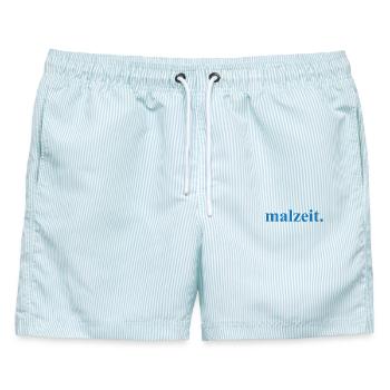 malzeit - Cooler Spruch - Mahlzeit - Guten Appetit - Männer Badeshorts - hellblau gestreift - Vorne - AI Model Male 178 light (178cm)