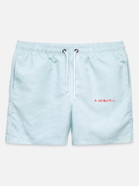 Es eskaliert eh! - Männer Badeshorts - hellblau gestreift