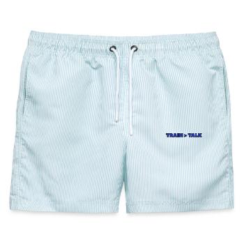 Train > Talk – Design der Arena- und Kämpfer-Mentalität - Männer Badeshorts - hellblau gestreift - Vorne - AI Model Male 178 light (178cm)
