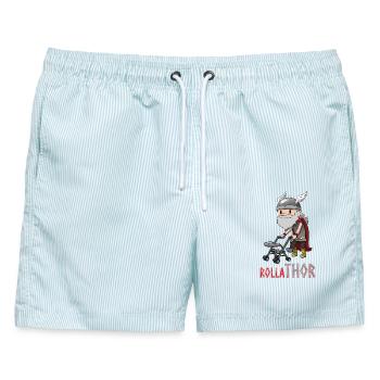 RollaTHOR - Lusiges Thor Rollator Design - Männer Badeshorts - hellblau gestreift - Vorne - AI Model Male 178 light (178cm)