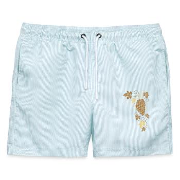 Wein, Weintrauben, Weinblätter, Ranke - Männer Badeshorts - hellblau gestreift - Vorne - AI Model Male 178 light (178cm)