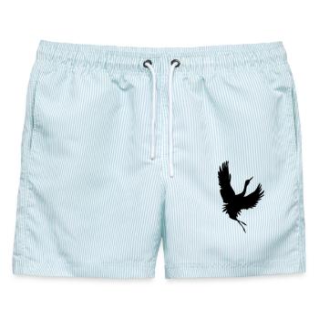 Kranich-Schattenfigur - Männer Badeshorts - hellblau gestreift - Vorne - AI Model Male 178 light (178cm)