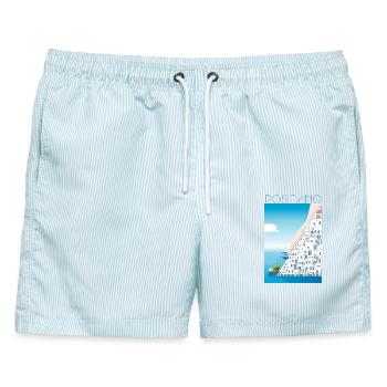 Positano CostaBlu Weiße Häuser - Männer Badeshorts - hellblau gestreift - Vorne - AI Model Male 178 light (178cm)