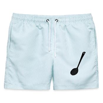 Transparentes Schlitzbild - Männer Badeshorts - hellblau gestreift - Vorne - AI Model Male 178 light (178cm)