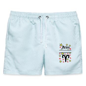 Widder Sternzeichen Widder - Männer Badeshorts - hellblau gestreift - Vorne - AI Model Male 178 light (178cm)