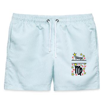 Jungfrau Jungfrau Sternzeichen - Männer Badeshorts - hellblau gestreift - Vorne - AI Model Male 178 light (178cm)