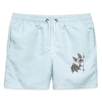 Lustige Fledermaus Cartoon Flughund - Männer Badeshorts - hellblau gestreift - Vorne - AI Model Male 178 light (178cm)