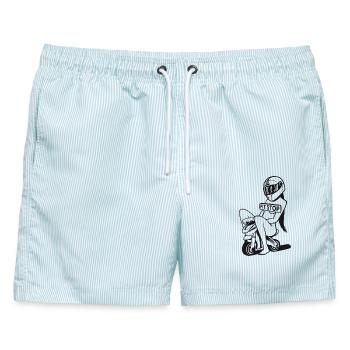 Pit Stop Racer Mädchen - Männer Badeshorts - hellblau gestreift - Vorne - AI Model Male 178 light (178cm)