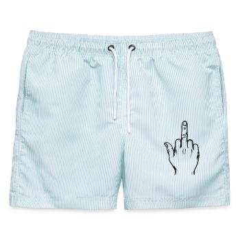 Der erhobene Mittelfinger - Männer Badeshorts - hellblau gestreift - Vorne - AI Model Male 178 light (178cm)