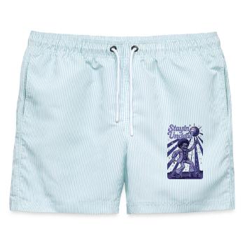 Stayin’ Undead - Disco Zombie Fever - Männer Badeshorts - hellblau gestreift - Vorne - AI Model Male 178 light (178cm)