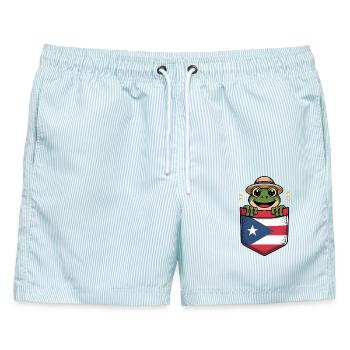 Puerto Rico Coqui Mit Strohhut In Flagge - Männer Badeshorts - hellblau gestreift - Vorne - AI Model Male 178 light (178cm)