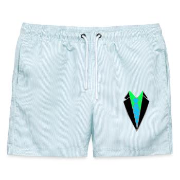 Neon Sakko mit blauer Krawatte - Männer Badeshorts - hellblau gestreift - Vorne - AI Model Male 178 light (178cm)
