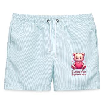 Süßer Teddybär mit Herz für Liebende - Männer Badeshorts - hellblau gestreift - Vorne - AI Model Male 178 light (178cm)