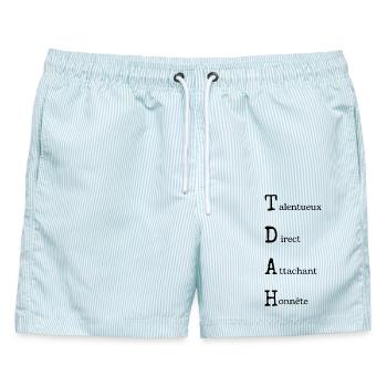 ADHS-Kraft: Neurodivergente Positivität - Männer Badeshorts - hellblau gestreift - Vorne - AI Model Male 178 light (178cm)