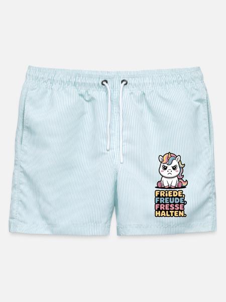 Süßes Einhorn Sarkasmus Spruch Fun Shirt - Männer Badeshorts - hellblau gestreift