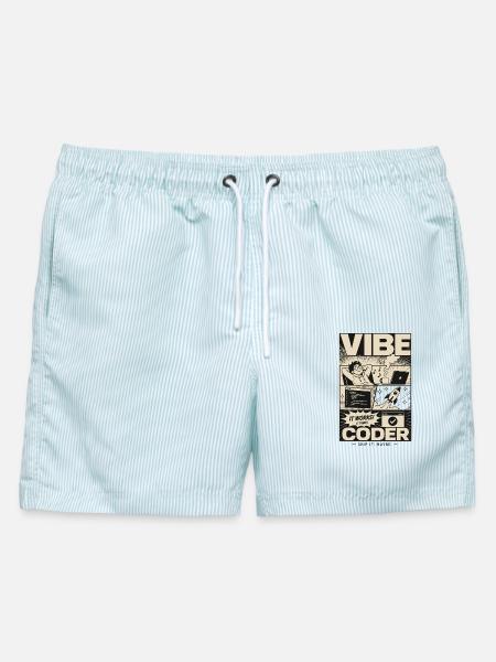 Vibe Coder Programmer Humor - Männer Badeshorts - hellblau gestreift