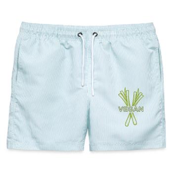 Vegan Lauch Silhouette  - Männer Badeshorts - hellblau gestreift - Vorne - AI Model Male 178 light (178cm)