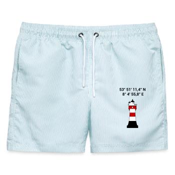 Leuchtturm Roter Sand Seefahrt Segeln Nordsee - Männer Badeshorts - hellblau gestreift - Vorne - AI Model Male 178 light (178cm)