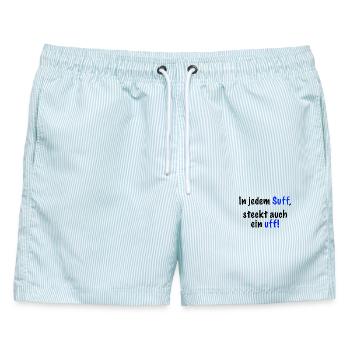 In jedem Suff steckt auch ein..." Spruch - Männer Badeshorts - hellblau gestreift - Vorne - AI Model Male 178 light (178cm)