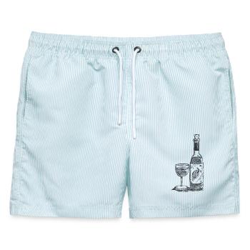 Guter Tropfen - Wein - Weinfasche - Weinglas - Männer Badeshorts - hellblau gestreift - Vorne - AI Model Male 178 light (178cm)