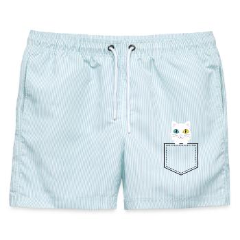Taschentier Türkische Angora - Männer Badeshorts - hellblau gestreift - Vorne - AI Model Male 178 light (178cm)
