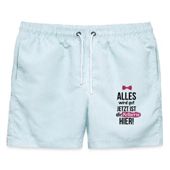 KELLNERIN: Alles Wird Gut - Männer Badeshorts - hellblau gestreift - Vorne - AI Model Male 178 light (178cm)