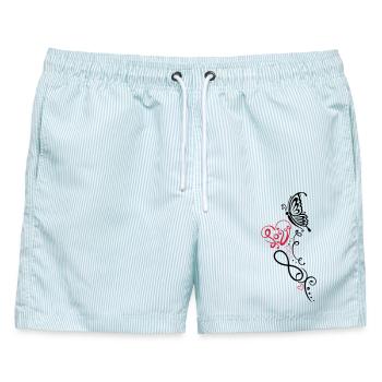 Herz mit Schmetterling, infinity - Männer Badeshorts - hellblau gestreift - Vorne - AI Model Male 178 light (178cm)