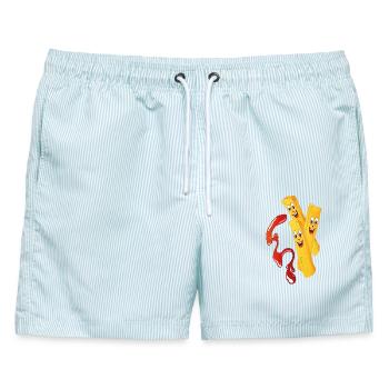 Lustige Pommes mit Ketchup Cartoon-Style - Männer Badeshorts - hellblau gestreift - Vorne - AI Model Male 178 light (178cm)