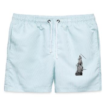 Segelschiff - Männer Badeshorts - hellblau gestreift - Vorne - AI Model Male 178 light (178cm)
