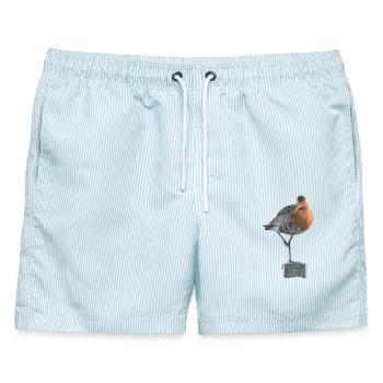 Ostfriesland-Kollektion: Uferschnepfe - Männer Badeshorts - hellblau gestreift - Vorne - AI Model Male 178 light (178cm)