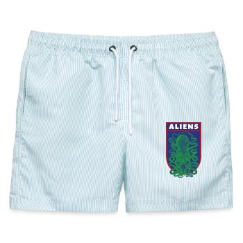 Oktopus-Aliens - Männer Badeshorts - hellblau gestreift - Vorne - AI Model Male 178 light (178cm)