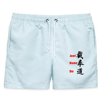 Jeet kun do rot geschrieben - Männer Badeshorts - hellblau gestreift - Vorne - AI Model Male 178 light (178cm)