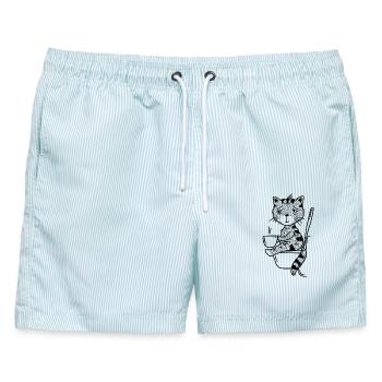 Guten Morgen Katze - Monday Mood - Männer Badeshorts - hellblau gestreift - Vorne - AI Model Male 178 light (178cm)