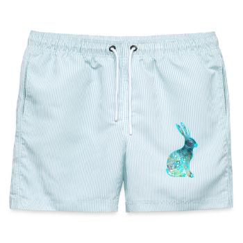 Bunter Osterhase Hase Watercolor - Männer Badeshorts - hellblau gestreift - Vorne - AI Model Male 178 light (178cm)
