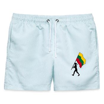 Flagge Litauen Frau zu Fuß - Männer Badeshorts - hellblau gestreift - Vorne - AI Model Male 178 light (178cm)