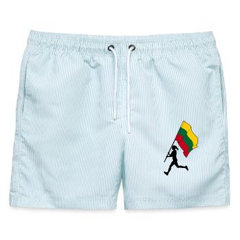 Flagge Litauen Frau läuft - Männer Badeshorts - hellblau gestreift - Vorne - AI Model Male 178 light (178cm)