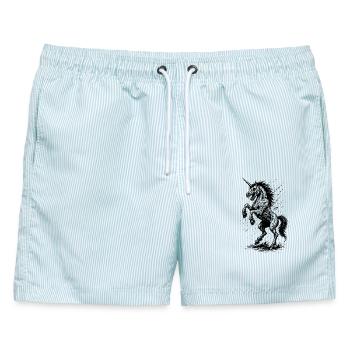 Einhorn Dämmerung - Männer Badeshorts - hellblau gestreift - Vorne - AI Model Male 178 light (178cm)