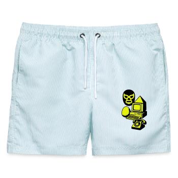Strange Cult Art - Männer Badeshorts - hellblau gestreift - Vorne - AI Model Male 178 light (178cm)