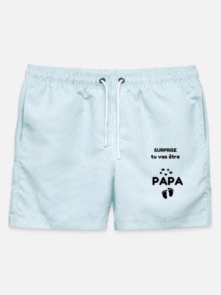 ÜBERRASCHUNG, du wirst ein VATER - Männer Badeshorts - hellblau gestreift